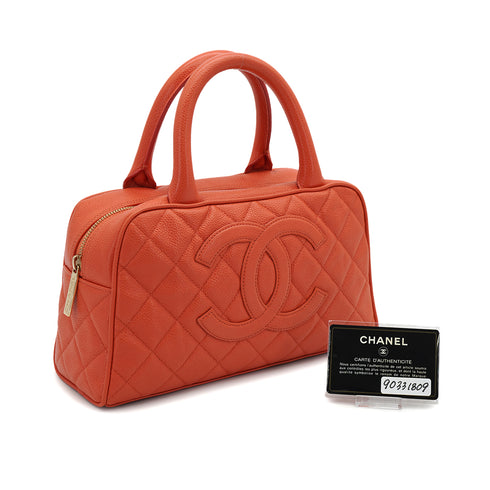 VINTAGE CHANEL MATELASSE MINI BOSTON BAG ORANGE CAVIAR SKIN GOLD HARDWARE 90331809