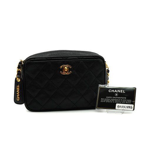 VINTAGE CHANEL MATELASSE MINI CHAIN SHOULDER BAG BLACK CAVIR SKIN GOLD HARDWARE 90341886