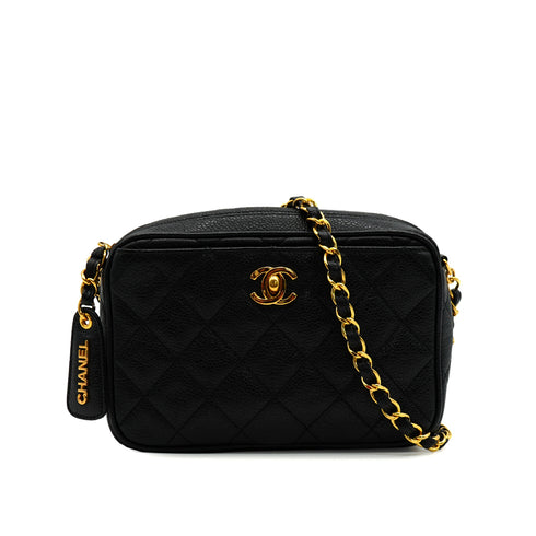 VINTAGE CHANEL MATELASSE MINI CHAIN SHOULDER BAG BLACK CAVIR SKIN GOLD HARDWARE 90341886