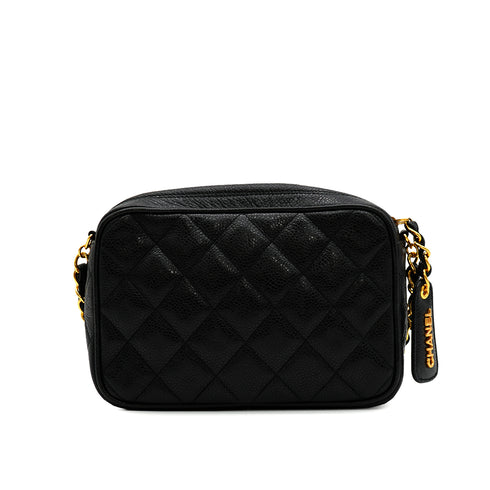 VINTAGE CHANEL MATELASSE MINI CHAIN SHOULDER BAG BLACK CAVIR SKIN GOLD HARDWARE 90341886