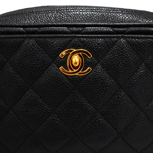 VINTAGE CHANEL MATELASSE MINI CHAIN SHOULDER BAG BLACK CAVIR SKIN GOLD HARDWARE 90341886