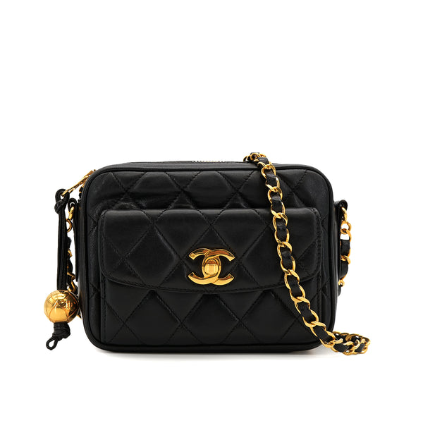 VINTAGE CHANEL MATELASSE MINI CHAIN SHOULDER BAG BLACK LAMB SKIN GOLD HARDWARE 90322925