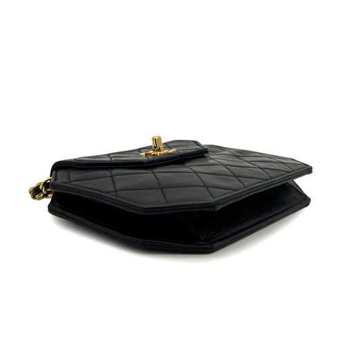 VINTAGE CHANEL MATELASSE OCTAGON CHAIN SHOULDER BAG BLACK LAMB SKIN GOLD HARDWARE 90322923