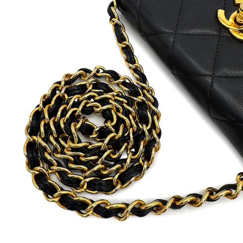 VINTAGE CHANEL MATELASSE OCTAGON CHAIN SHOULDER BAG BLACK LAMB SKIN GOLD HARDWARE 90322923