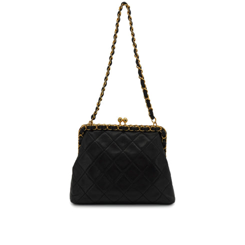 VINTAGE CHANEL MINI MATELASSE PURSE WITH A CLASP CHAIN SHOULDER BAG BLACK LAMB SKIN GOLD HARDWARE 90347769
