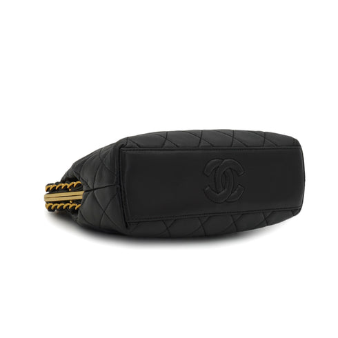 VINTAGE CHANEL MINI MATELASSE PURSE WITH A CLASP CHAIN SHOULDER BAG BLACK LAMB SKIN GOLD HARDWARE 90347769