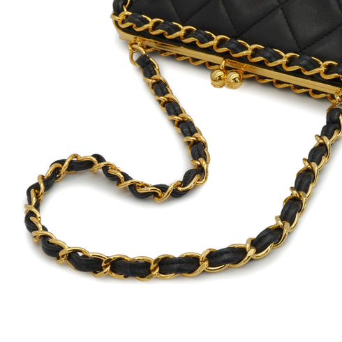 VINTAGE CHANEL MINI MATELASSE PURSE WITH A CLASP CHAIN SHOULDER BAG BLACK LAMB SKIN GOLD HARDWARE 90347769