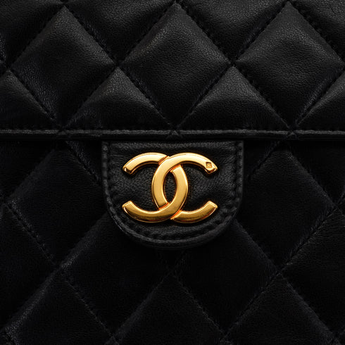 VINTAGE CHANEL MATELASSE PUSH LOCK CHAIN SHOULDER BAG BLACK LAMB SKIN GOLD HARDWARE 90348203