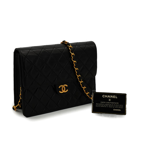 VINTAGE CHANEL MATELASSE PUSH LOCK CHAIN SHOULDER BAG BLACK LAMB SKIN GOLD HARDWARE 90348203