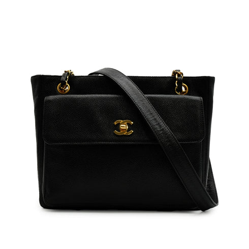 VINTAGE CHANEL MATELASSE SHOULDER BAG BLACK CAVIAR SKIN GOLD HARDWARE 90346142