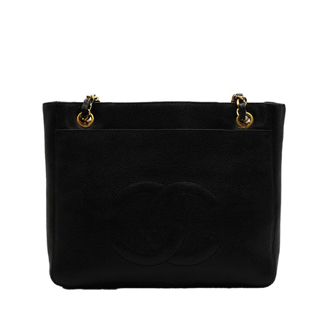 VINTAGE CHANEL MATELASSE SHOULDER BAG BLACK CAVIAR SKIN GOLD HARDWARE 90346142