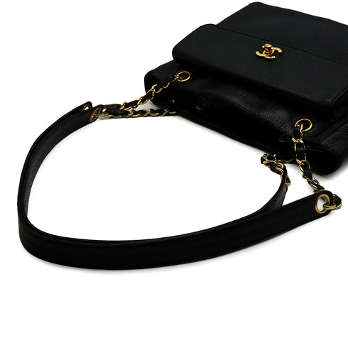 VINTAGE CHANEL MATELASSE SHOULDER BAG BLACK CAVIAR SKIN GOLD HARDWARE 90346142