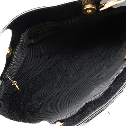 VINTAGE CHANEL MATELASSE SHOULDER BAG BLACK CAVIAR SKIN GOLD HARDWARE 90346142