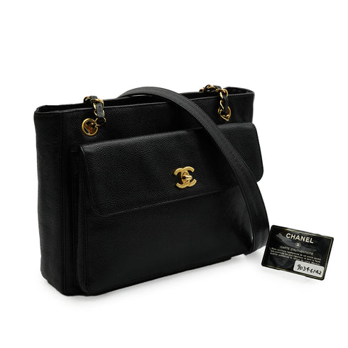 VINTAGE CHANEL MATELASSE SHOULDER BAG BLACK CAVIAR SKIN GOLD HARDWARE 90346142