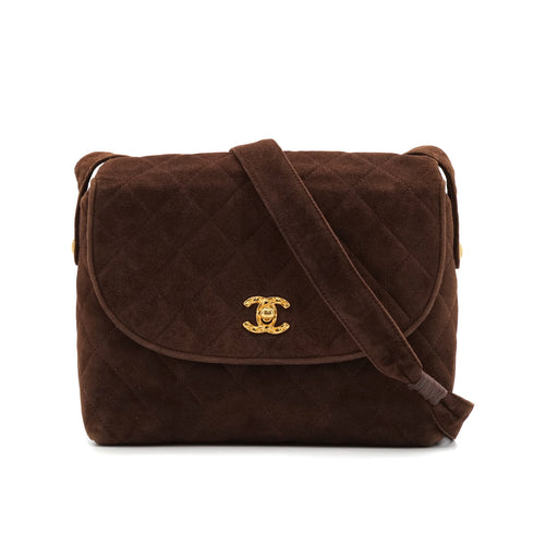 VINTAGE CHANEL MATELASSE SHOULDER BAG BROWN SUEDE GOLD HARDWARE 90343236