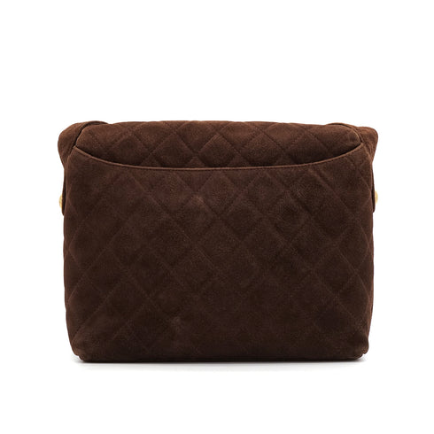 VINTAGE CHANEL MATELASSE SHOULDER BAG BROWN SUEDE GOLD HARDWARE 90343236