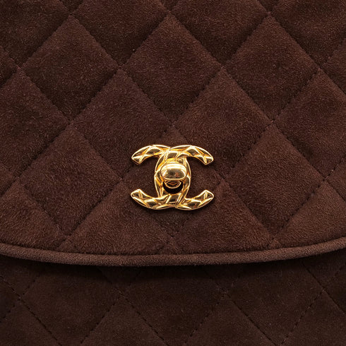 VINTAGE CHANEL MATELASSE SHOULDER BAG BROWN SUEDE GOLD HARDWARE 90343236