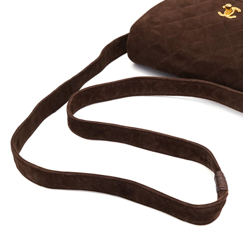 VINTAGE CHANEL MATELASSE SHOULDER BAG BROWN SUEDE GOLD HARDWARE 90343236