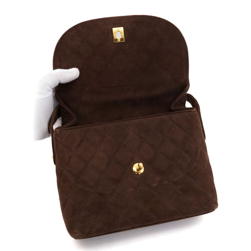 VINTAGE CHANEL MATELASSE SHOULDER BAG BROWN SUEDE GOLD HARDWARE 90343236