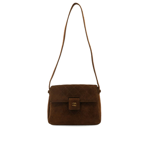 VINTAGE CHANEL MATELASSE SHOULDER BAG BROWN SUEDE GOLD HARDWARE 90344565