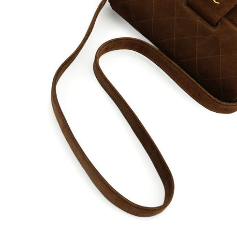 VINTAGE CHANEL MATELASSE SHOULDER BAG BROWN SUEDE GOLD HARDWARE 90344565
