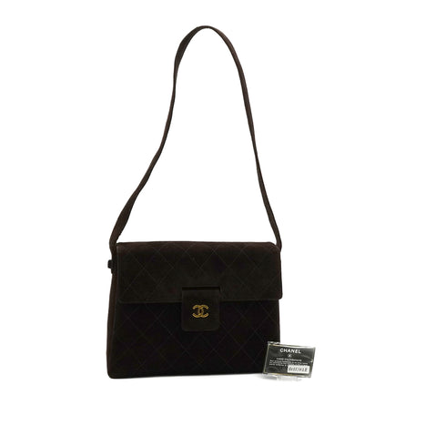 VINTAGE CHANEL MATELASSE SHOULDER BAG BROWN SUEDE GOLD HARDWARE 90351028