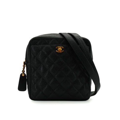 VINTAGE CHANEL MATELASSE SQUARE CHAIN BACKPACK BLACK CAVIR SKIN GOLD HARDWARE 90341882