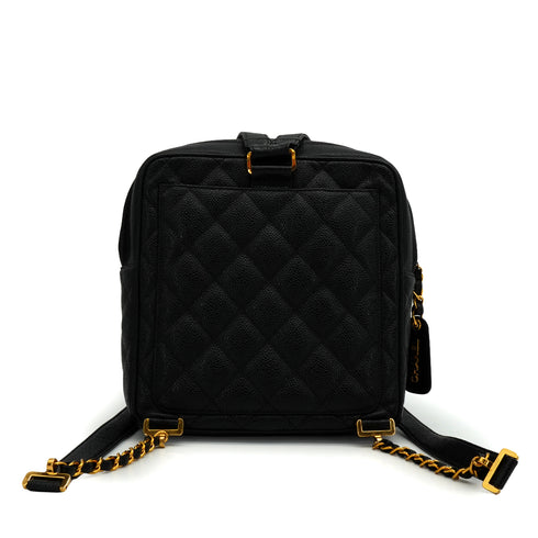 VINTAGE CHANEL MATELASSE SQUARE CHAIN BACKPACK BLACK CAVIR SKIN GOLD HARDWARE 90341882