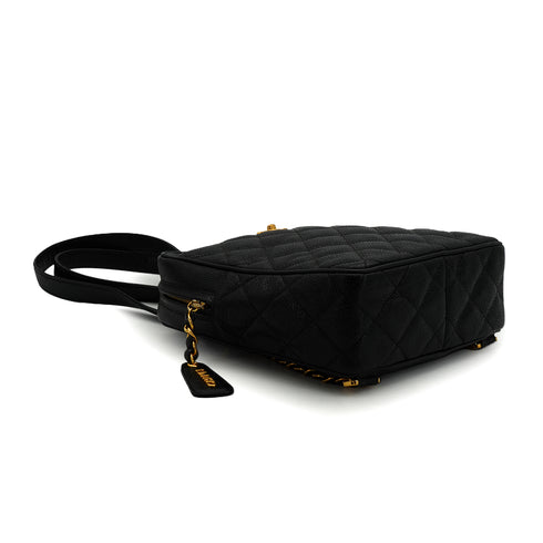 VINTAGE CHANEL MATELASSE SQUARE CHAIN BACKPACK BLACK CAVIR SKIN GOLD HARDWARE 90341882
