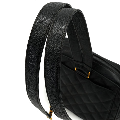 VINTAGE CHANEL MATELASSE SQUARE CHAIN BACKPACK BLACK CAVIR SKIN GOLD HARDWARE 90341882