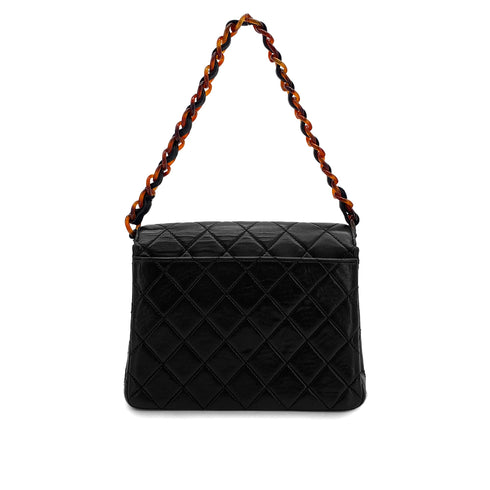 VINTAGE CHANEL MATELASSE TORTOISESHELL CHAIN SHOULDER BAG BLACK LAMB SKIN 90324818