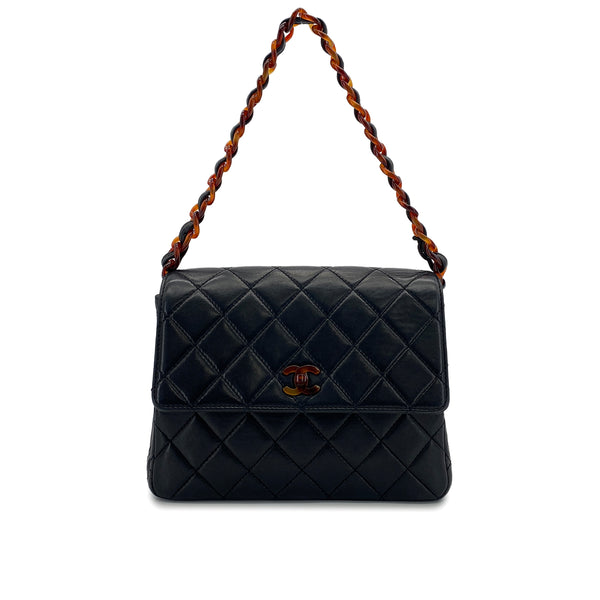 VINTAGE CHANEL MATELASSE TORTOISESHELL CHAIN SHOULDER BAG BLACK LAMB SKIN 90324818