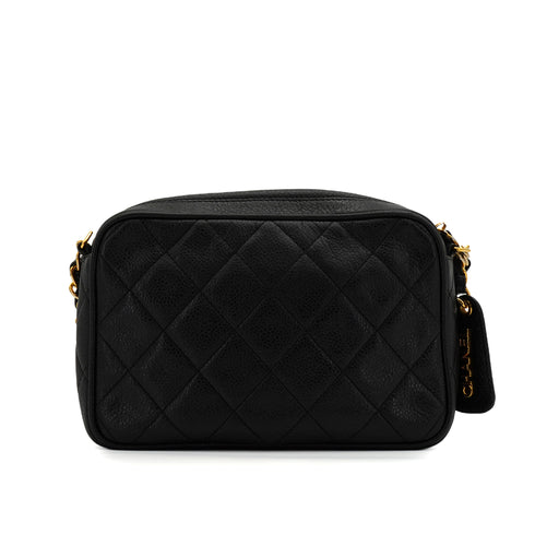 VINTAGE CHANEL MATELASSE TURNLOCK CHAIN SHOULDER BAG BLACK CAVIAR SKIN GOLD HARDWARE 90343846