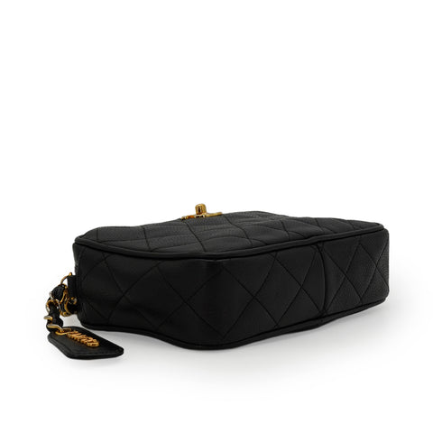 VINTAGE CHANEL MATELASSE TURNLOCK CHAIN SHOULDER BAG BLACK CAVIAR SKIN GOLD HARDWARE 90343846