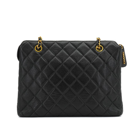 VINTAGE CHANEL MATELASSE TURN LOCK CHAIN SHOULDER BAG BLACK CAVIAR SKIN GOLD HARDWARE 90339974