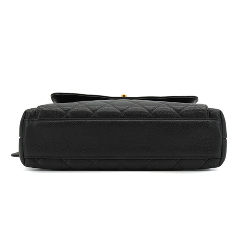 VINTAGE CHANEL MATELASSE TURN LOCK CHAIN SHOULDER BAG BLACK CAVIAR SKIN GOLD HARDWARE 90339974