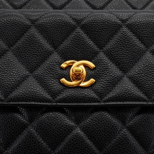 VINTAGE CHANEL MATELASSE TURN LOCK CHAIN SHOULDER BAG BLACK CAVIAR SKIN GOLD HARDWARE 90339974