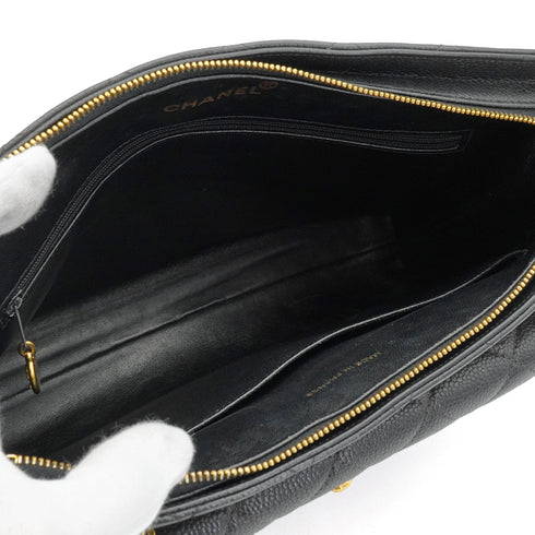 VINTAGE CHANEL MATELASSE TURN LOCK CHAIN SHOULDER BAG BLACK CAVIAR SKIN GOLD HARDWARE 90339974