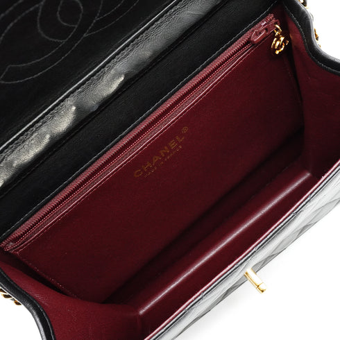 VINTAGE CHANEL MATELASSE TURN LOCK CHAIN SHOULDER BAG BLACK LAMB SKIN GOLD HARDWARE 90348246