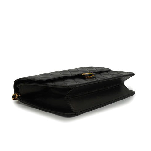 VINTAGE CHANEL MATELASSE TURN LOCK CHAIN SHOULDER BAG BLACK LAMB SKIN GOLD HARDWARE 90348422
