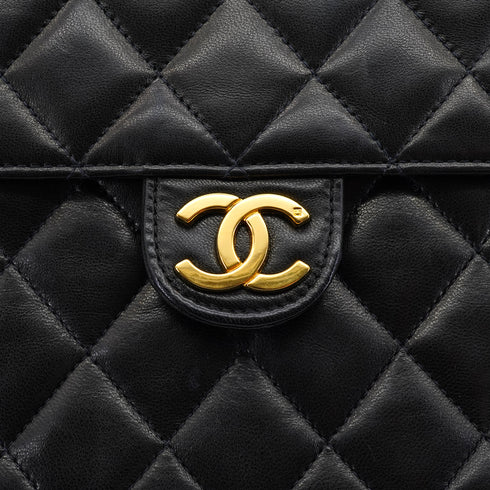 VINTAGE CHANEL MATELASSE TURN LOCK CHAIN SHOULDER BAG BLACK LAMB SKIN GOLD HARDWARE 90348422