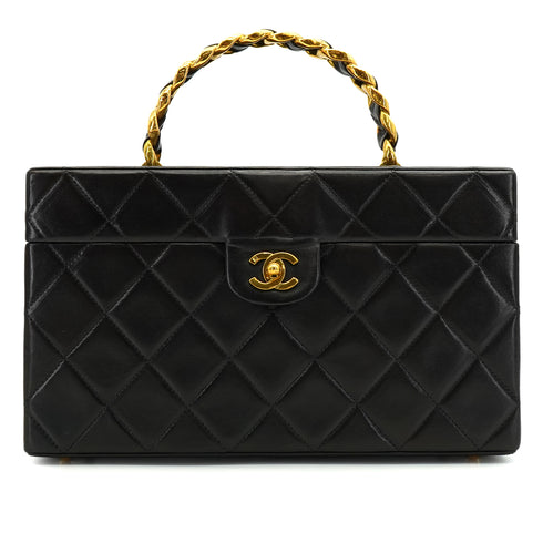 VINTAGE CHANEL MATELASSE VANITY CHAIN HAND BAG BLACK LAMB SKIN GOLD HARDWARE 90341897