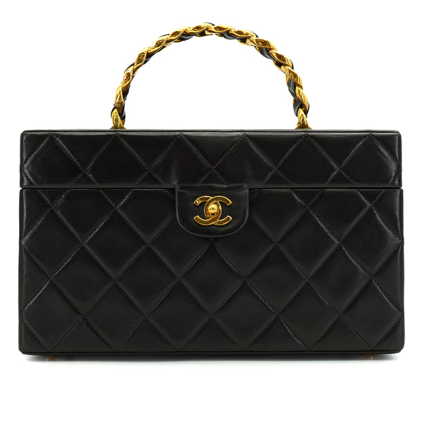 VINTAGE CHANEL MATELASSE VANITY CHAIN HAND BAG BLACK LAMB SKIN GOLD HARDWARE 90341897