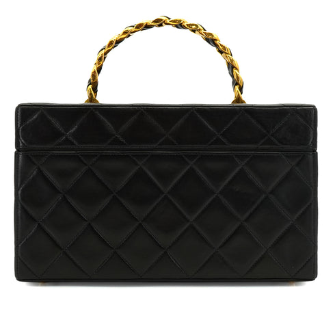 VINTAGE CHANEL MATELASSE VANITY CHAIN HAND BAG BLACK LAMB SKIN GOLD HARDWARE 90341897