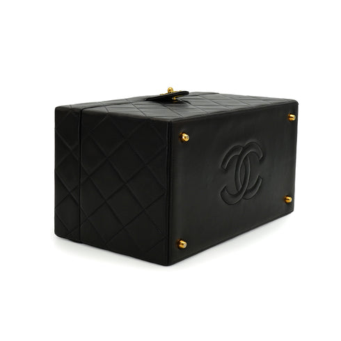 VINTAGE CHANEL MATELASSE VANITY CHAIN HAND BAG BLACK LAMB SKIN GOLD HARDWARE 90341897