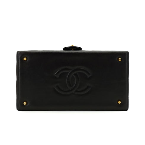 VINTAGE CHANEL MATELASSE VANITY CHAIN HAND BAG BLACK LAMB SKIN GOLD HARDWARE 90341897