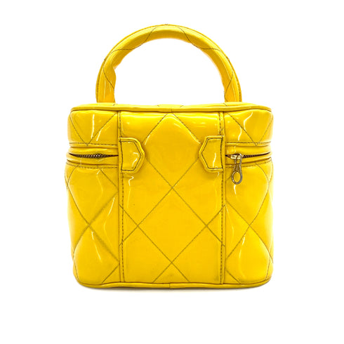 VINTAGE CHANEL MATELASSE VANITY HAND BAG YELLOW ENAMEL GOLD HARDWARE 90313408
