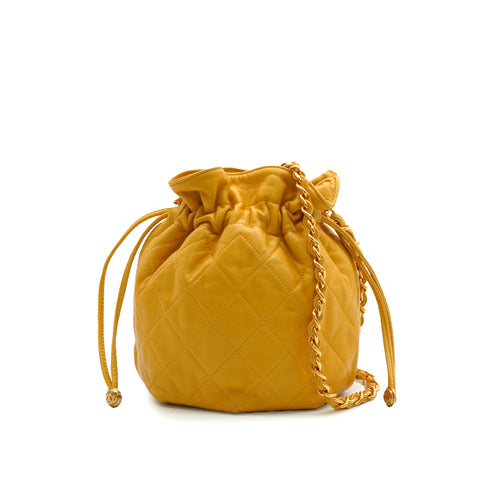 VINTAGE CHANEL MATELLASSE CHAIN SHOULDER BAG YELLOW LAMB SKIN GOLD HARDWARE 90347832