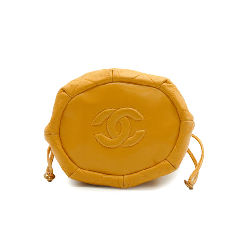 VINTAGE CHANEL MATELLASSE CHAIN SHOULDER BAG YELLOW LAMB SKIN GOLD HARDWARE 90347832