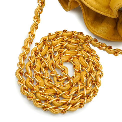 VINTAGE CHANEL MATELLASSE CHAIN SHOULDER BAG YELLOW LAMB SKIN GOLD HARDWARE 90347832